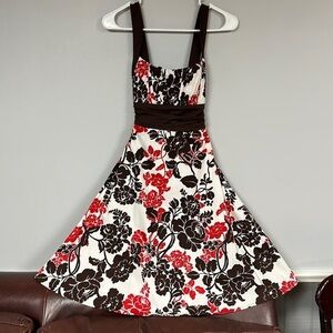 B. Smart Women's Retro Party Dress Size 6,  White Brown Red Cocktail Summer